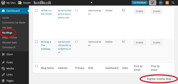 Screenshot of the interface to add another site to WordPress.com.