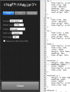 Dirty Markup interface for cleaning html, css, and javascript
