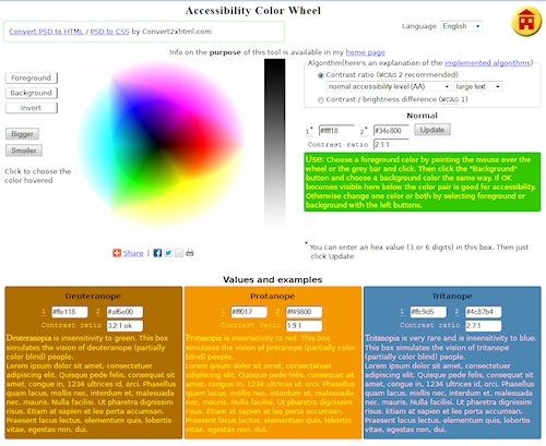 Web Accessibility Color Wheel compares font colors with background colors.