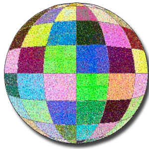 Colored ball in a quilt of colors.