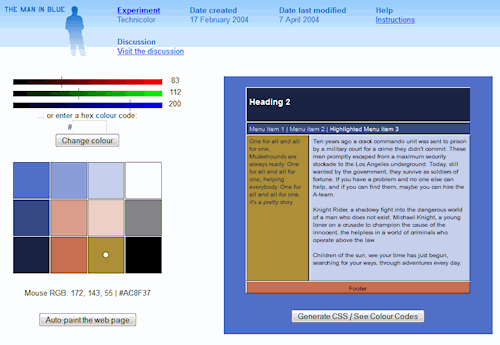 Man in Blue Website color palette example of a website layout with colors.