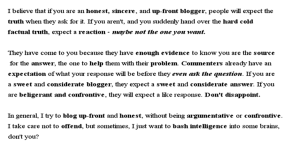 Example of a blog post with improper use of bold words.