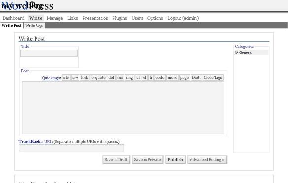 WordPress 1.5  Post interface - courtesy Ozh Richard.