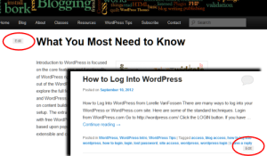 Example of two places on a WordPress Theme where an Edit Link is commonly displayed.