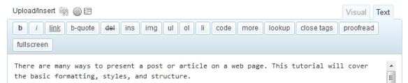 WordPress Text or HTML editor toolbar.