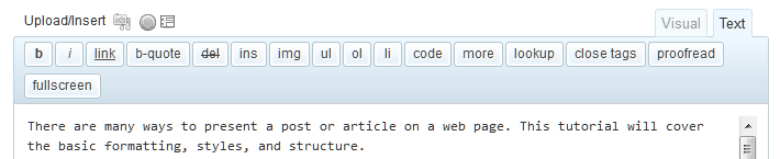 WordPress Text or HTML editor toolbar.