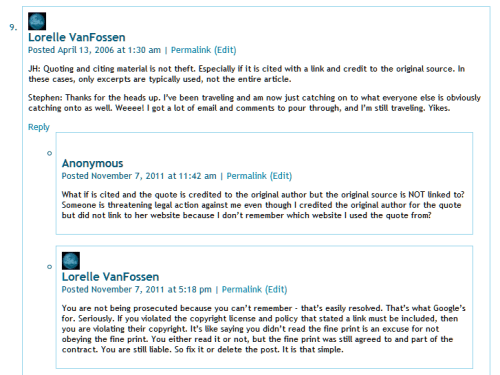 Example of threaded comments on a WordPress Post.