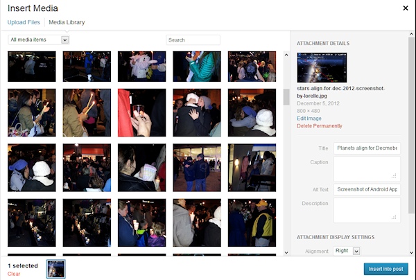 WordPress Media Uploader featuring multiple images - screencap by Lorelle VanFossen.