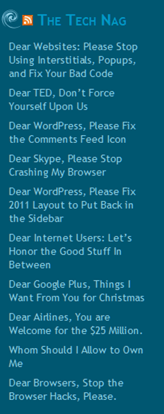 Example of a site in a WordPress RSS Widget in the sidebar.