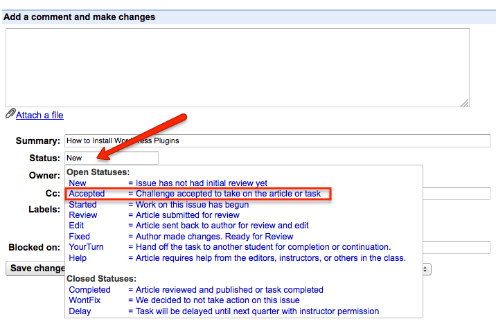 Open Status of 'Accepted'