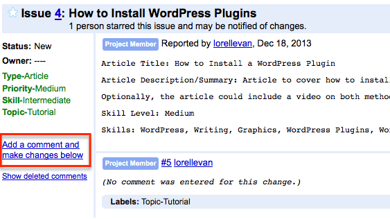 Illustration of how to add a comment and make changes