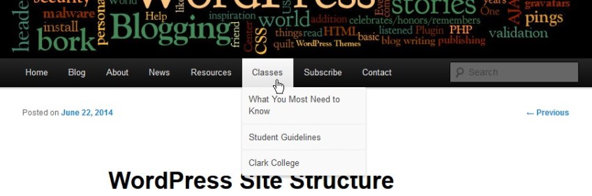 Site Structure and Organization - Page Menu Navigation and dropdown menus - Lorelle VanFossen,
